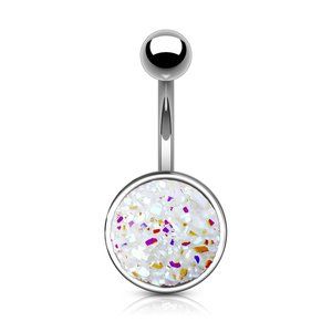 White druzy stone belly button ring 14 gauge New Surgical Steel Navel Ring